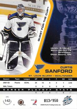 2002-03 Pacific Quest for the Cup #142 Curtis Sanford Back