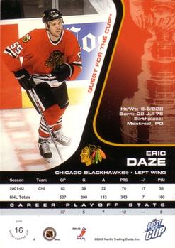 2002-03 Pacific Quest for the Cup #16 Eric Daze Back