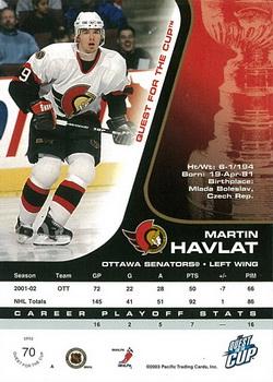 2002-03 Pacific Quest for the Cup #70 Martin Havlat Back