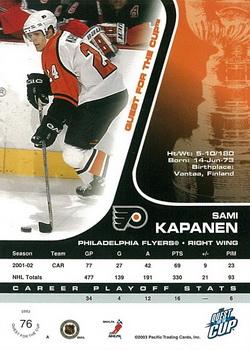 2002-03 Pacific Quest for the Cup #76 Sami Kapanen Back