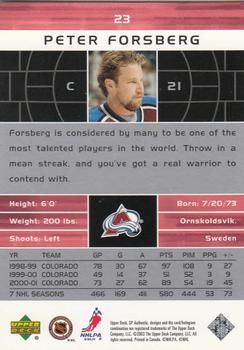2002-03 SP Authentic #23 Peter Forsberg Back