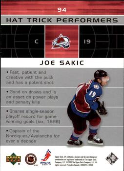 2002-03 SP Authentic #94 Joe Sakic Back
