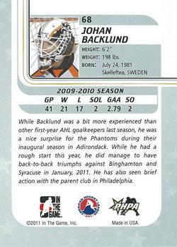 2010-11 In The Game Between The Pipes #68 Johan Backlund Back