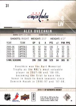 2010-11 SP Authentic #31 Alex Ovechkin Back