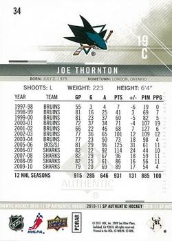 2010-11 SP Authentic #34 Joe Thornton Back