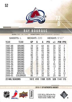 2010-11 SP Authentic #52 Ray Bourque Back