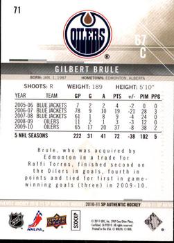 2010-11 SP Authentic #71 Gilbert Brule Back