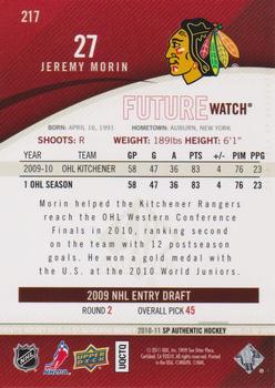 2010-11 SP Authentic #217 Jeremy Morin Back
