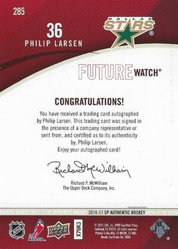 2010-11 SP Authentic #285 Philip Larsen Back