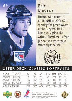 2002-03 Upper Deck Classic Portraits #64 Eric Lindros Back