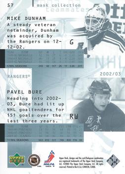 2002-03 Upper Deck Mask Collection #57 Pavel Bure / Mike Dunham Back
