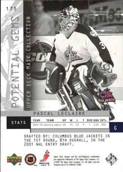 2002-03 Upper Deck Mask Collection #175 Pascal LeClaire Back