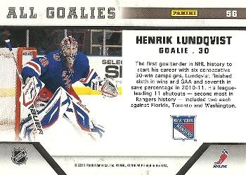 2010-11 Panini All Goalies #56 Henrik Lundqvist Back