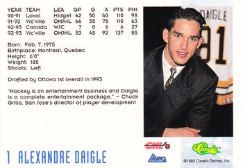 1993 Classic '93 Hockey Draft #1 Alexandre Daigle Back
