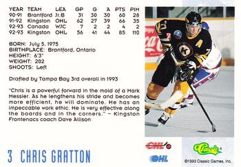 1993 Classic '93 Hockey Draft #3 Chris Gratton Back
