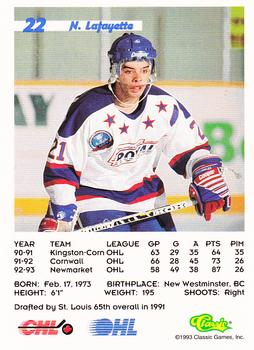 1993 Classic '93 Hockey Draft #22 Nathan Lafayette Back