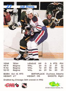 1993 Classic '93 Hockey Draft #27 Jeff Shantz Back