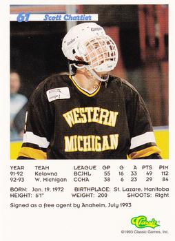 1993 Classic '93 Hockey Draft #61 Scott Chartier Back
