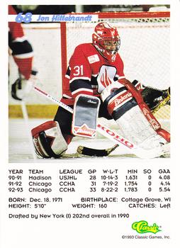 1993 Classic '93 Hockey Draft #68 Jon Hillebrandt Back