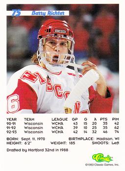 1993 Classic '93 Hockey Draft #75 Barry Richter Back