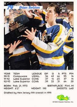 1993 Classic '93 Hockey Draft #79 Brian Rolston Back