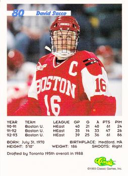 1993 Classic '93 Hockey Draft #80 David Sacco Back