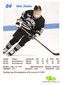 1993 Classic '93 Hockey Draft #84 Chris Therien Back
