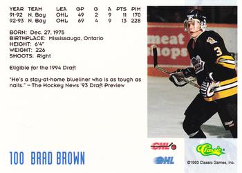 1993 Classic '93 Hockey Draft #100 Brad Brown Back