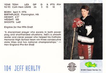 1993 Classic '93 Hockey Draft #104 Jeff Kealty Back