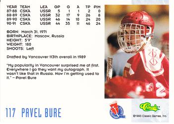 1993 Classic '93 Hockey Draft #117 Pavel Bure Back