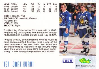 1993 Classic '93 Hockey Draft #121 Jari Kurri Back