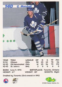 1993 Classic '93 Hockey Draft #140 Grant Marshall Back