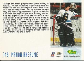1993 Classic '93 Hockey Draft #149 Manon Rheaume Back