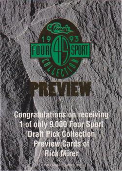 1993 Classic '93 Hockey Draft - Four Sport Previews #NNO Rick Mirer  Back