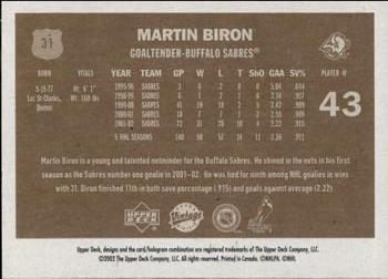 2002-03 Upper Deck Vintage #31 Martin Biron Back