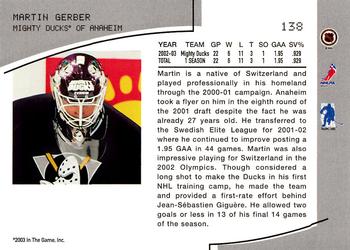 2003-04 Be a Player Memorabilia #138 Martin Gerber Back