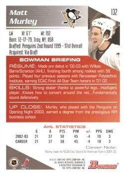 2003-04 Bowman Draft Picks and Prospects #132 Matt Murley Back