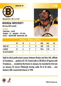 2003-04 In The Game Action #49 Andrew Raycroft Back