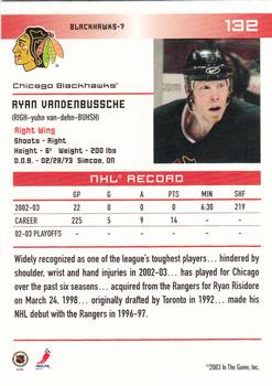 2003-04 In The Game Action #132 Ryan VandenBussche Back