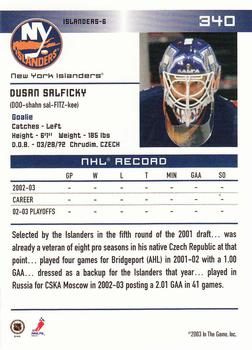2003-04 In The Game Action #340 Dusan Salficky Back