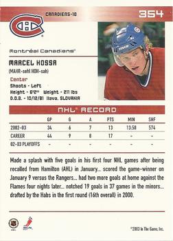2003-04 In The Game Action #354 Marcel Hossa Back