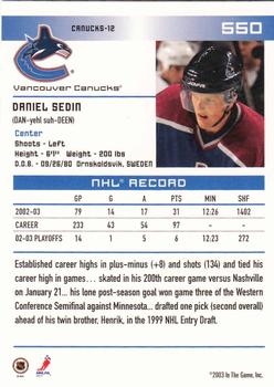 2003-04 In The Game Action #550 Daniel Sedin Back