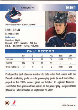 2003-04 In The Game Action #561 Sami Salo Back