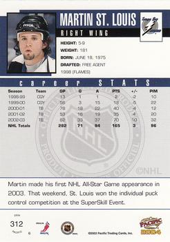 2003-04 Pacific #312 Martin St. Louis Back