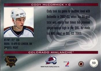 2003-04 Pacific Luxury Suite #59 Cody McCormick Back