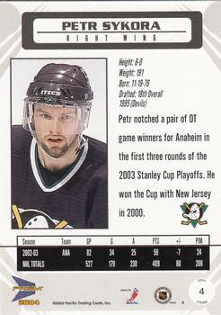 2003-04 Pacific Prism #4 Petr Sykora Back
