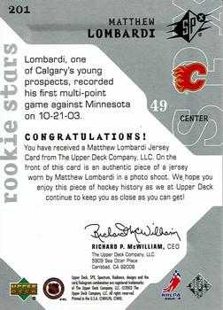 2003-04 SPx #201 Matthew Lombardi Back