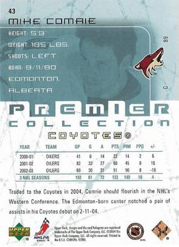 2003-04 Upper Deck Premier Collection #43 Mike Comrie Back