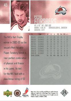 2003-04 Upper Deck #45 Peter Forsberg Back