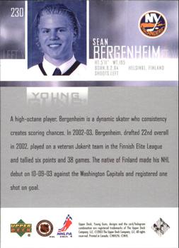 2003-04 Upper Deck #230 Sean Bergenheim Back